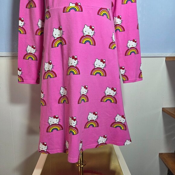 Modcloth for Hello Kitty Medium Bright Pink Rainbow Round Neck Longsleeve Dress - Picture 3 of 9